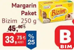 BİZİM MARGARİN PAKET 250 G fiyat ve kampanya bilgisi